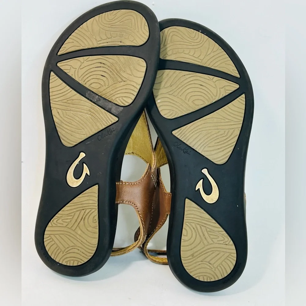 OluKai 'Eheu Thong Sandal in Kona Coffee Brown Leather size 6 - Picture 9 of 9